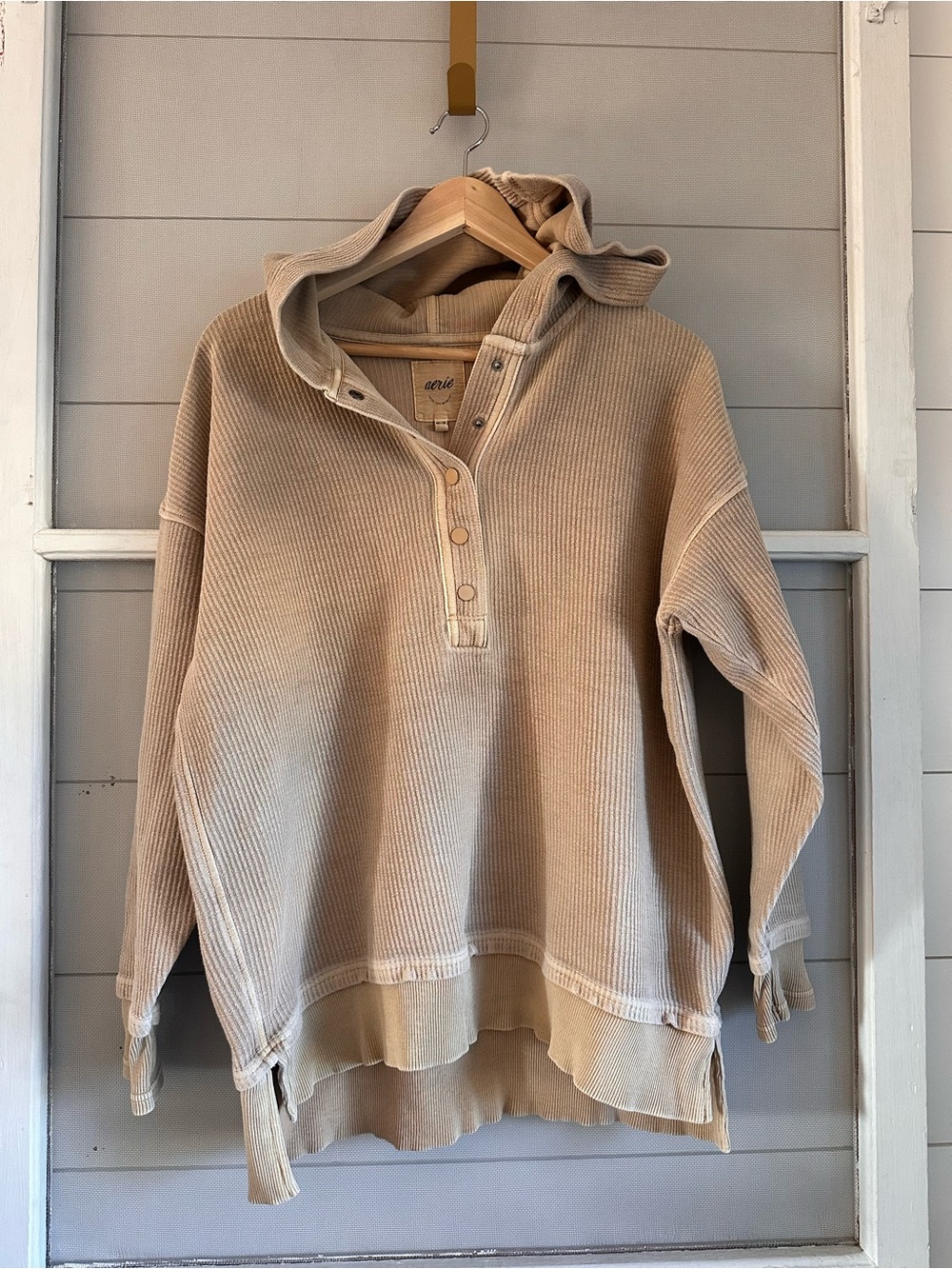 aerie Ribbed Snap-Front Oversized Hoodie